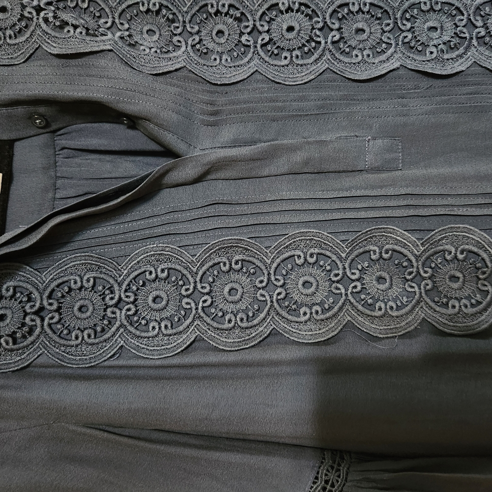 LOFT Blue 3/4 Sleeve Pleated Ruffled Dress - Picture 4 of 8